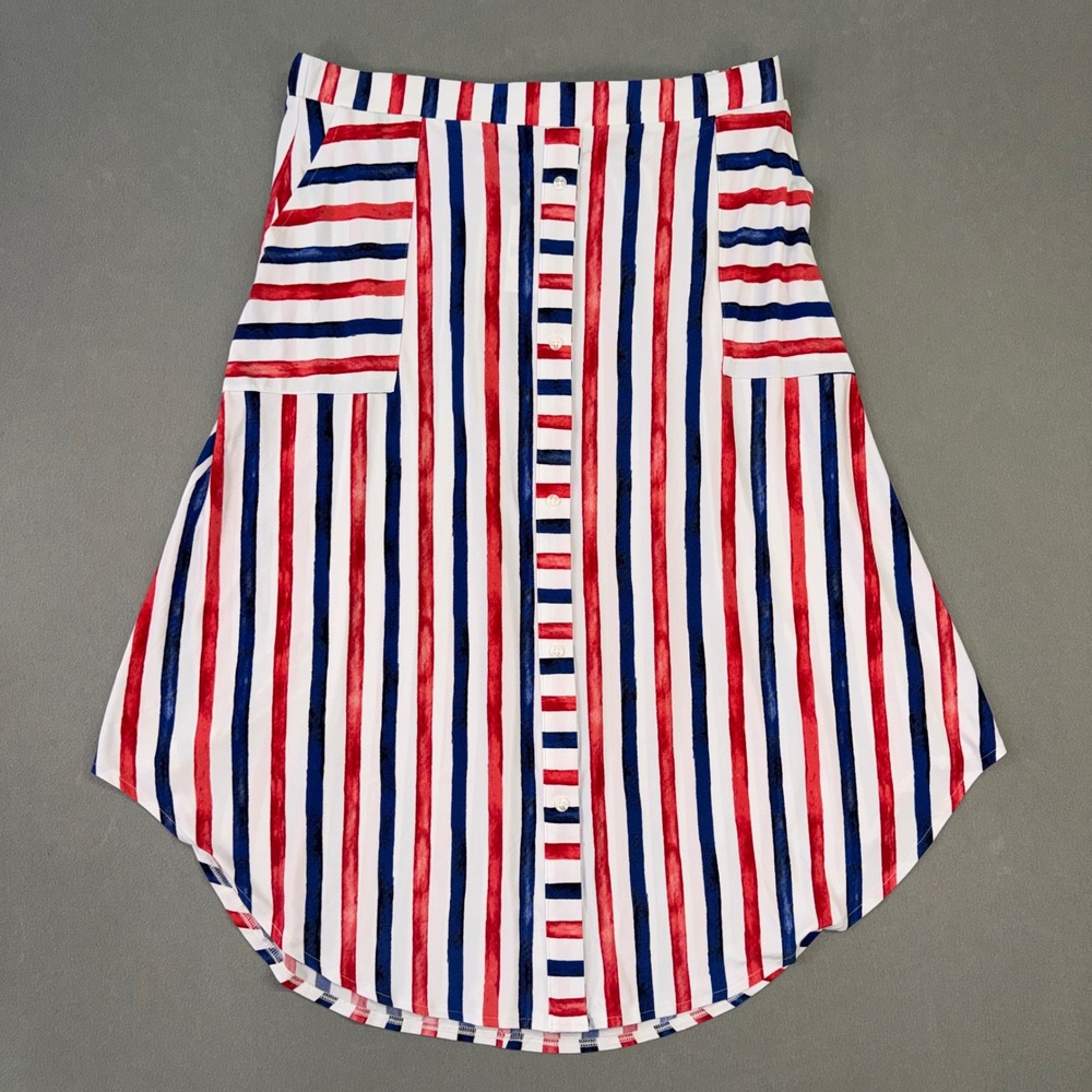 Lane Bryant Red White Blue Striped Midi Skirt Pockets NWT 14/16 Patriotic Summer